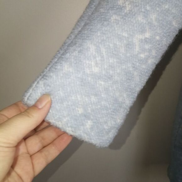 𝅺H&M Light Blue & White Wool Zipper Front Flat Pockets Minimalist Boucle Size 4 - Picture 5 of 14